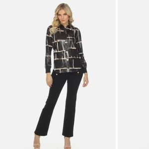 Oo lala Black White Button Chic Blouse Size M